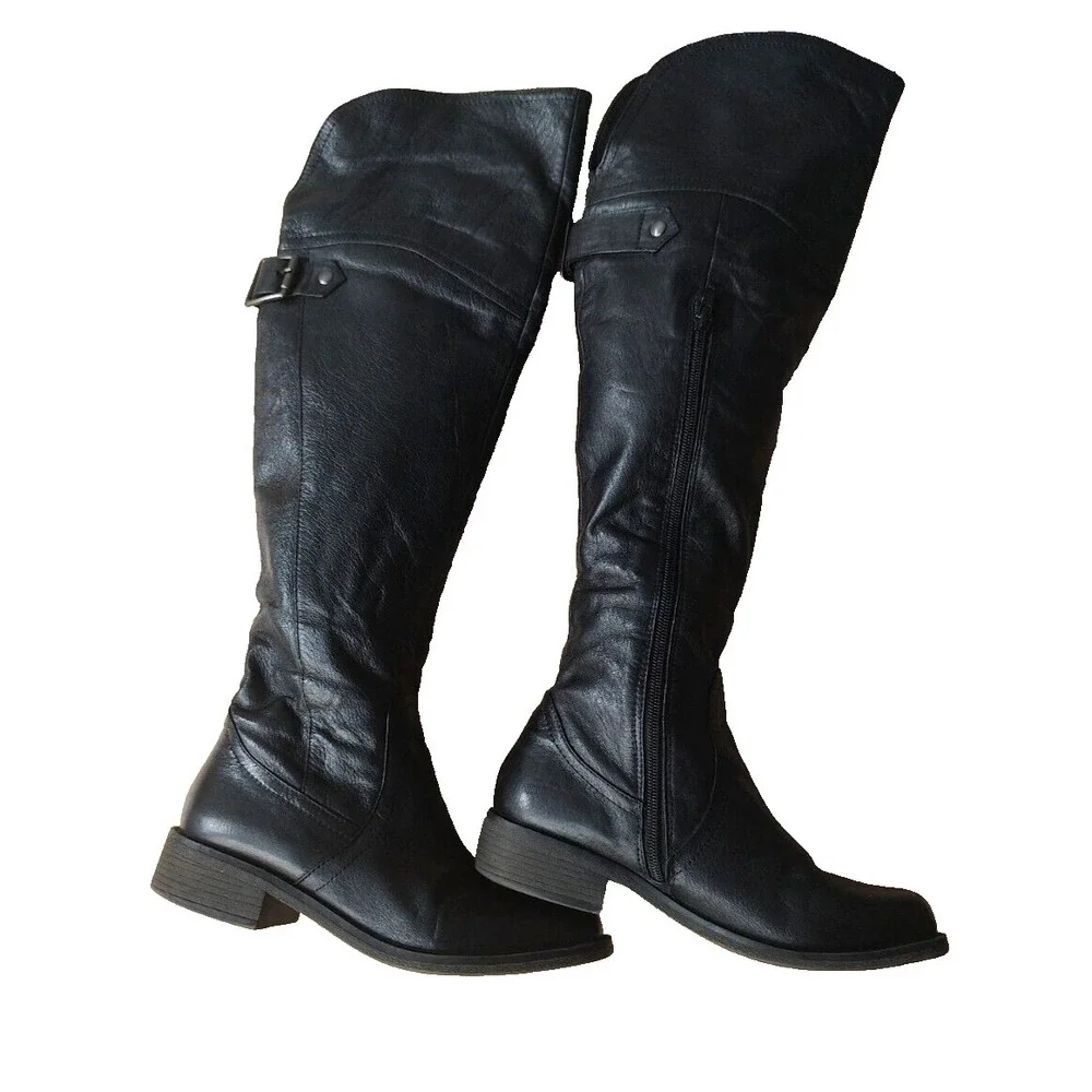 Steve Madden OTK Over Knee Women's Black Leather Boot Size 6M‎ 4441 *